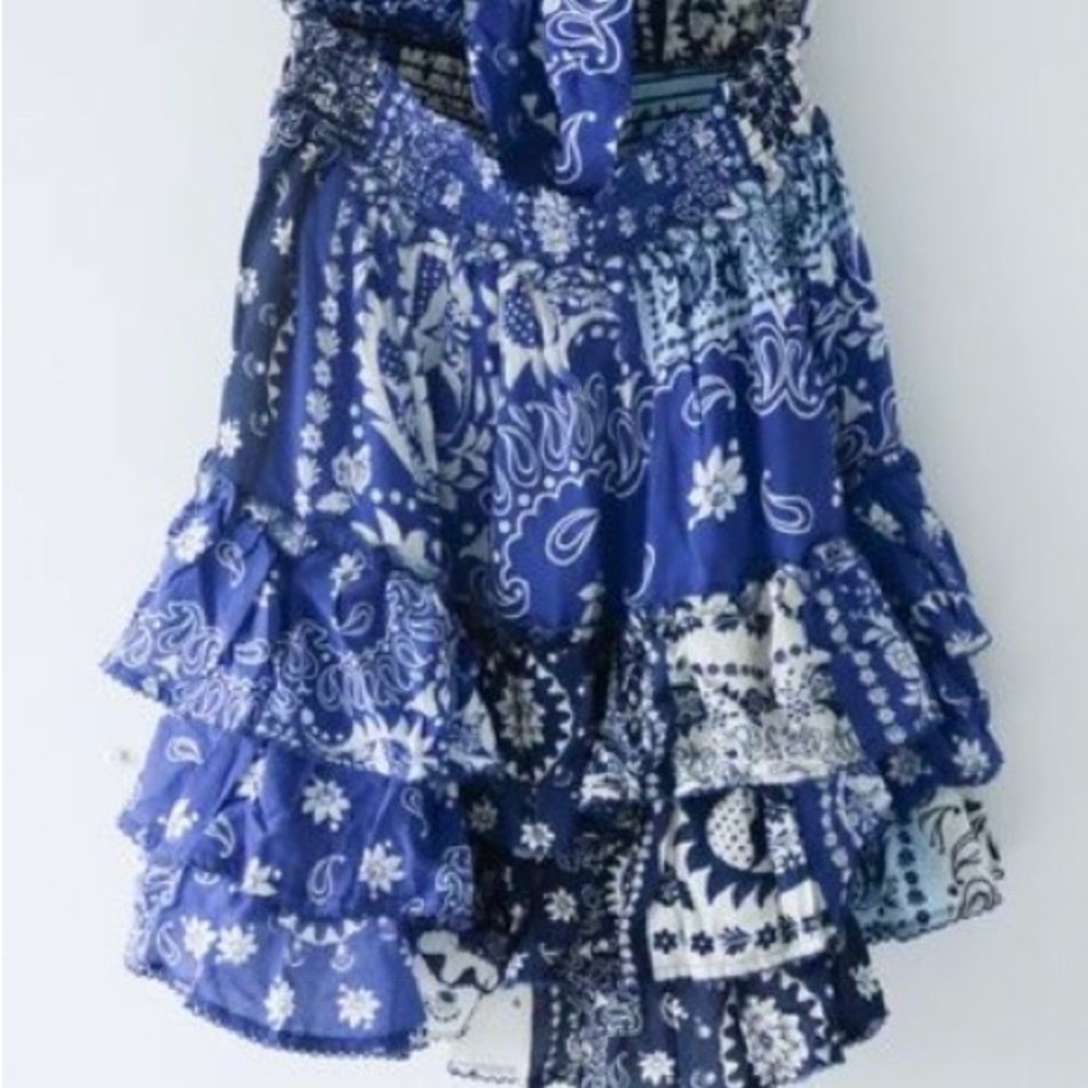Agua Bendita Moana Atma convertible mini dress blue white ruffled floral $330 - Picture 12 of 14